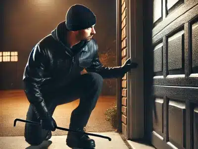 burglar attempting to break into a garage