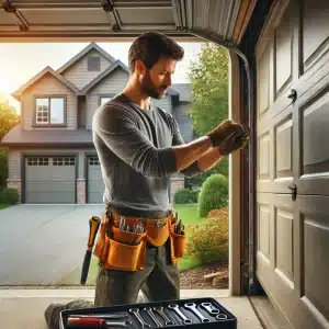 man repairing a garage door